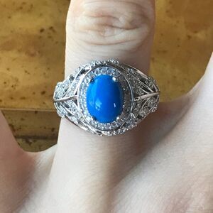 Natural Ceruleite Sterling Silver Leaf Ring Size 7